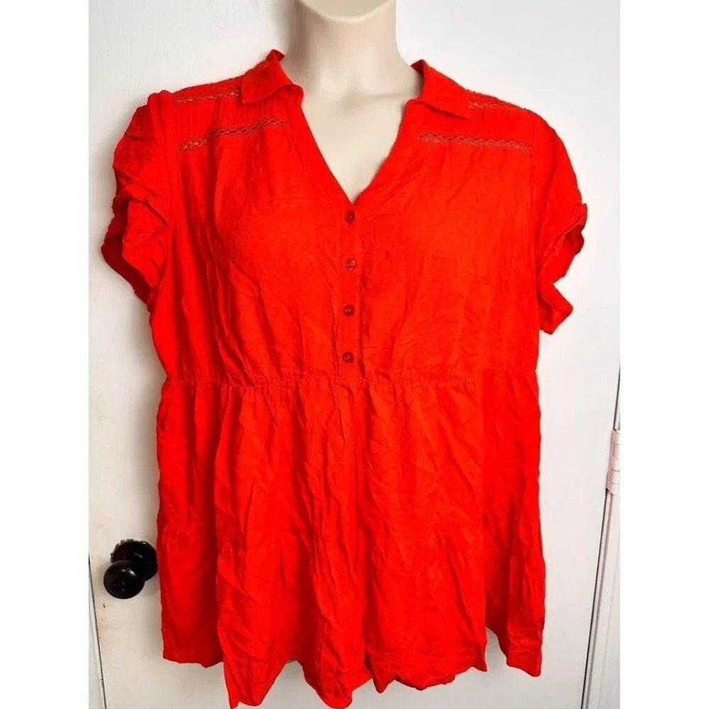 Torrid Red Blouse babydoll style size 1x #0737